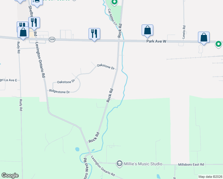 map of restaurants, bars, coffee shops, grocery stores, and more near 151 Rock Rd S in Ontario