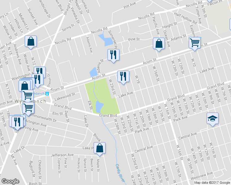 map of restaurants, bars, coffee shops, grocery stores, and more near 27 West 23rd Street in Deer Park