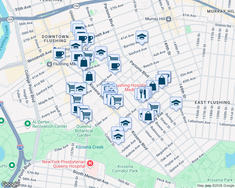 map of restaurants, bars, coffee shops, grocery stores, and more near 141-20 Cherry Avenue in Queens