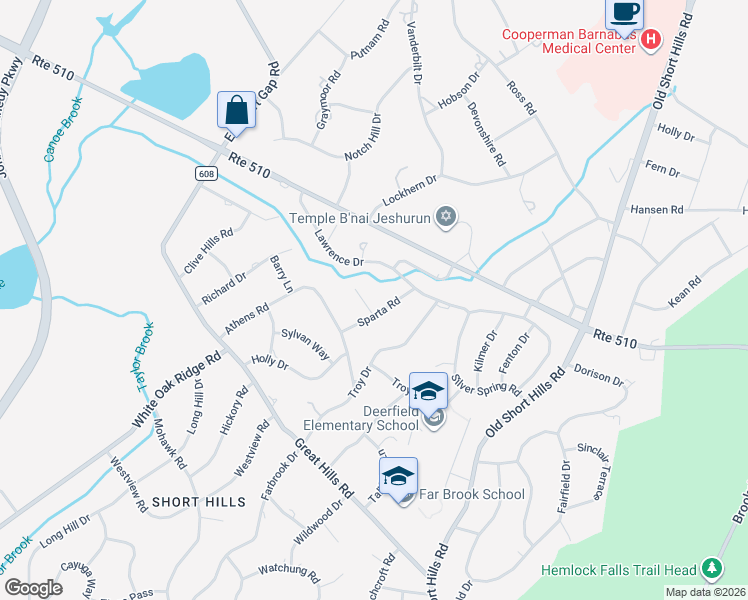 map of restaurants, bars, coffee shops, grocery stores, and more near 8 Robbins Lane in Millburn