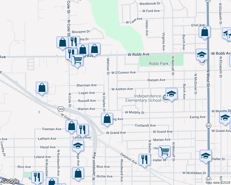 map of restaurants, bars, coffee shops, grocery stores, and more near 1141 Northwold Street in Lima