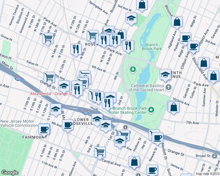map of restaurants, bars, coffee shops, grocery stores, and more near 220 4th Street in Newark