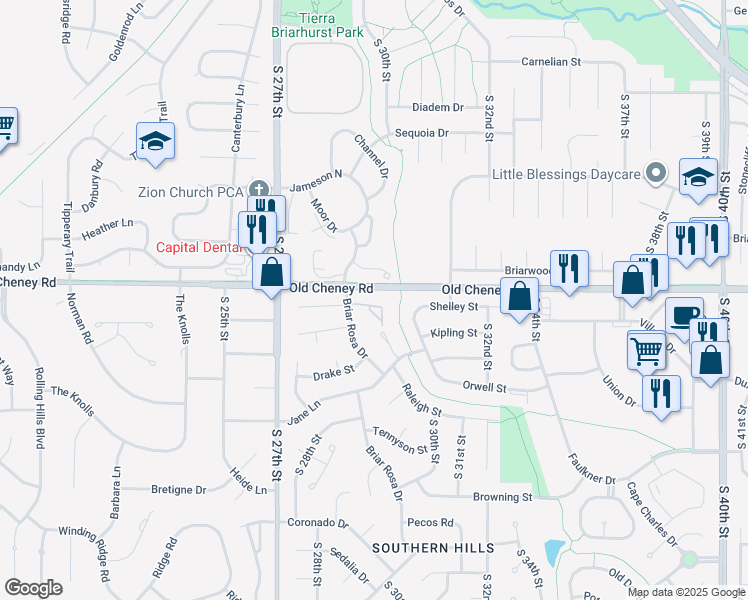 map of restaurants, bars, coffee shops, grocery stores, and more near 2914 Londonshire Court in Lincoln