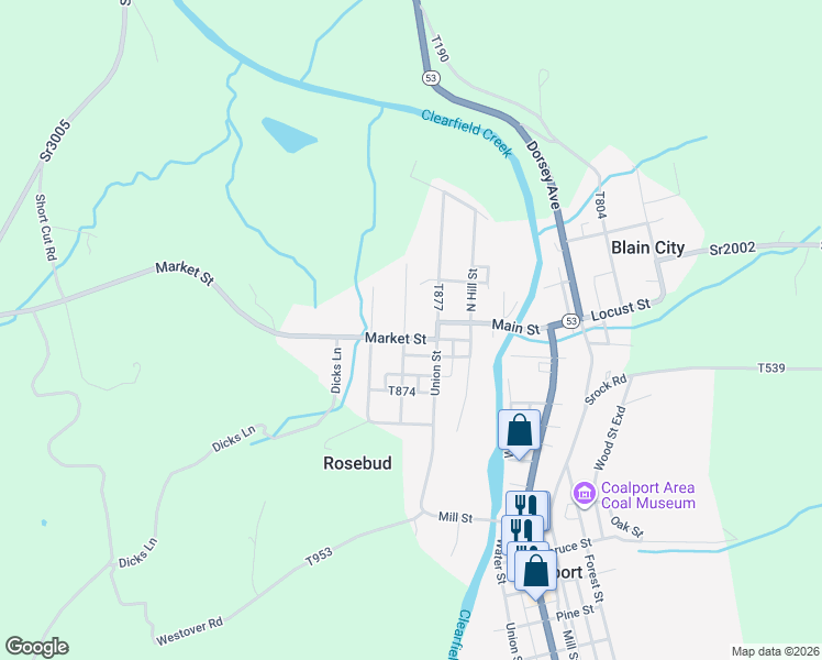map of restaurants, bars, coffee shops, grocery stores, and more near 178-256 Washington Street in Coalport