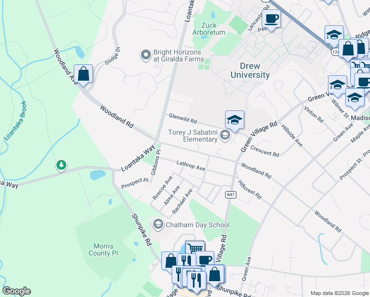 map of restaurants, bars, coffee shops, grocery stores, and more near 398 Woodland Road in Madison