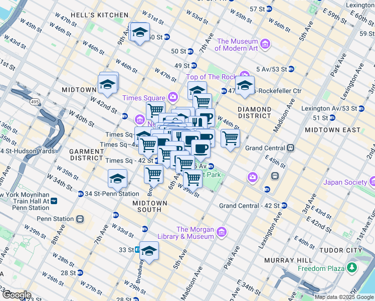 map of restaurants, bars, coffee shops, grocery stores, and more near in New York