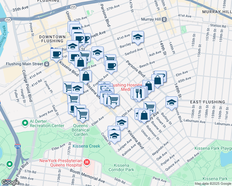 map of restaurants, bars, coffee shops, grocery stores, and more near 141-20 Cherry Avenue in Queens