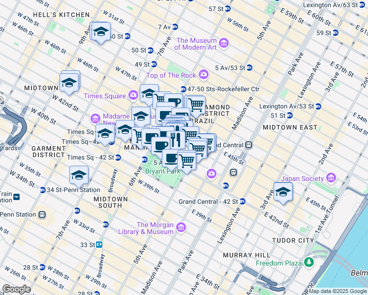 map of restaurants, bars, coffee shops, grocery stores, and more near in New York