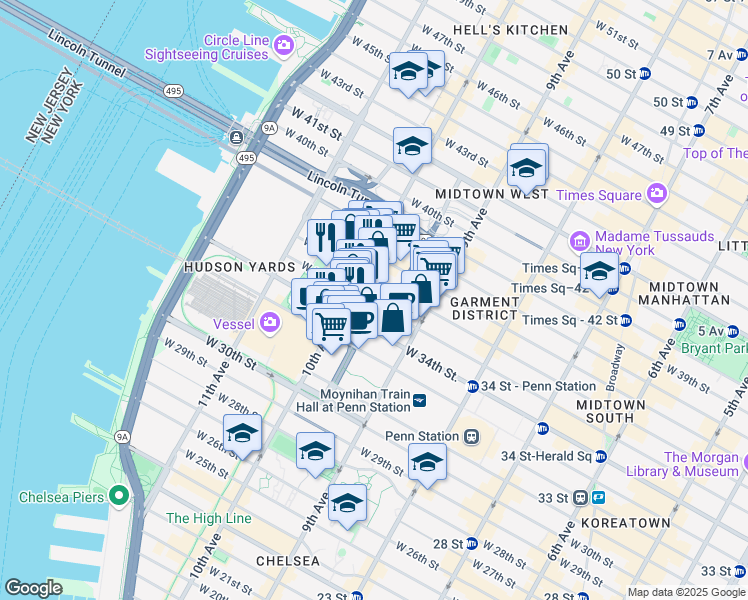 map of restaurants, bars, coffee shops, grocery stores, and more near in New York