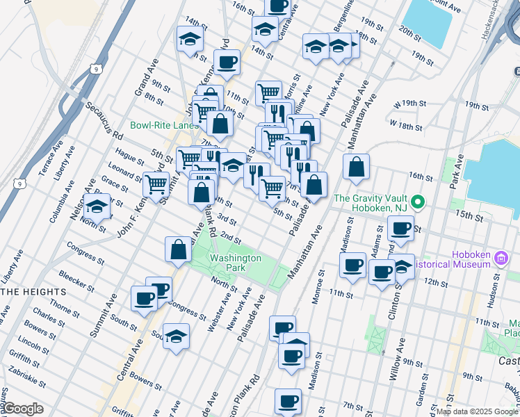 map of restaurants, bars, coffee shops, grocery stores, and more near 421 5th Street in Union City