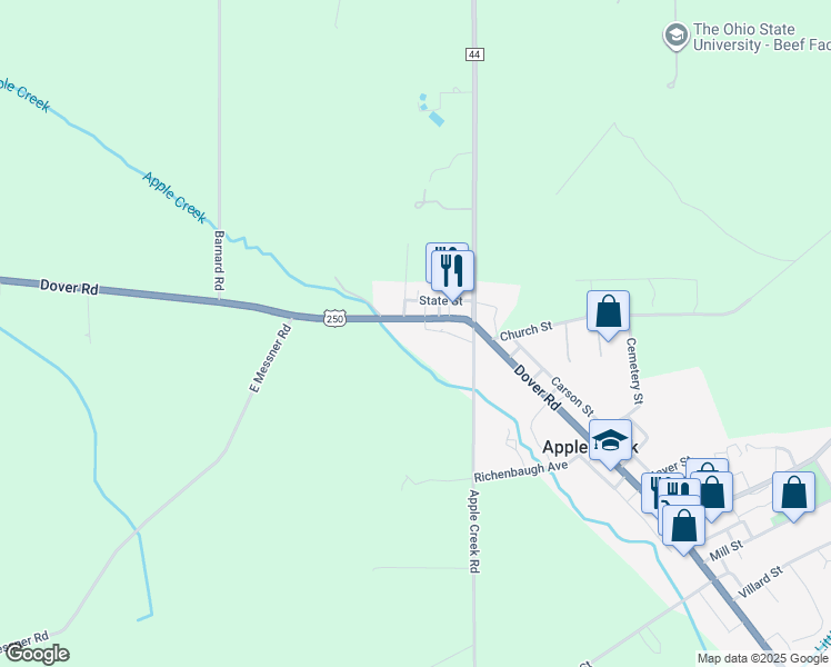 map of restaurants, bars, coffee shops, grocery stores, and more near 761 W Main St in Apple Creek