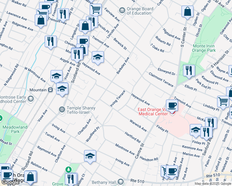 map of restaurants, bars, coffee shops, grocery stores, and more near 317 Lawn Ridge Road in City of Orange