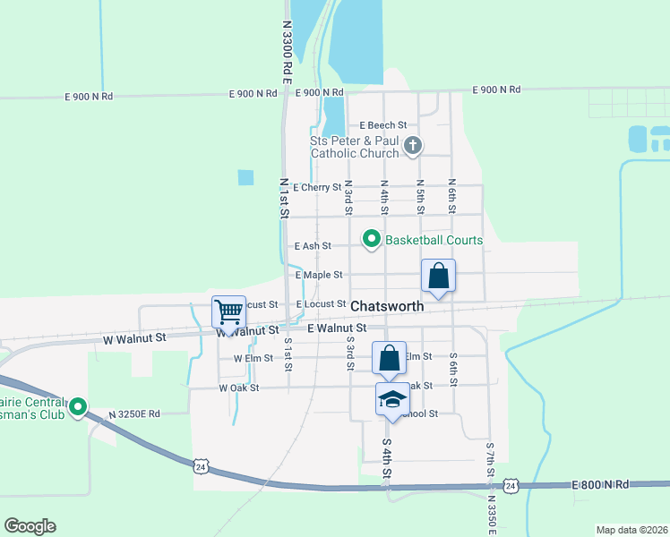 map of restaurants, bars, coffee shops, grocery stores, and more near 208 East Maple Street in Chatsworth