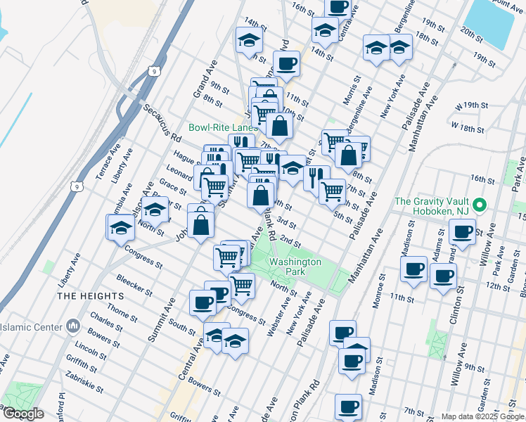 map of restaurants, bars, coffee shops, grocery stores, and more near in Jersey City