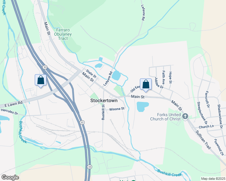 map of restaurants, bars, coffee shops, grocery stores, and more near 113 Main St in Stockertown