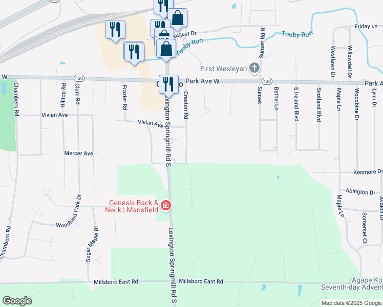 map of restaurants, bars, coffee shops, grocery stores, and more near 161 Creston Road in Ontario