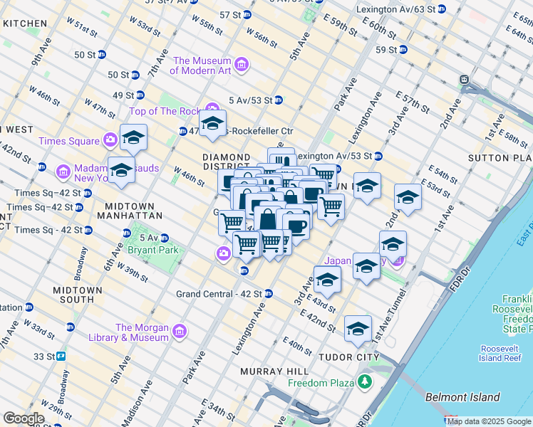 map of restaurants, bars, coffee shops, grocery stores, and more near in New York