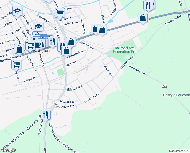 map of restaurants, bars, coffee shops, grocery stores, and more near 49 Hillcrest Avenue in Washington