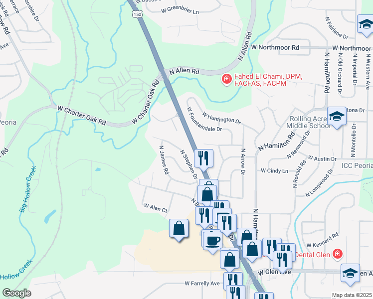 map of restaurants, bars, coffee shops, grocery stores, and more near 5504 N Stephen Dr in Peoria