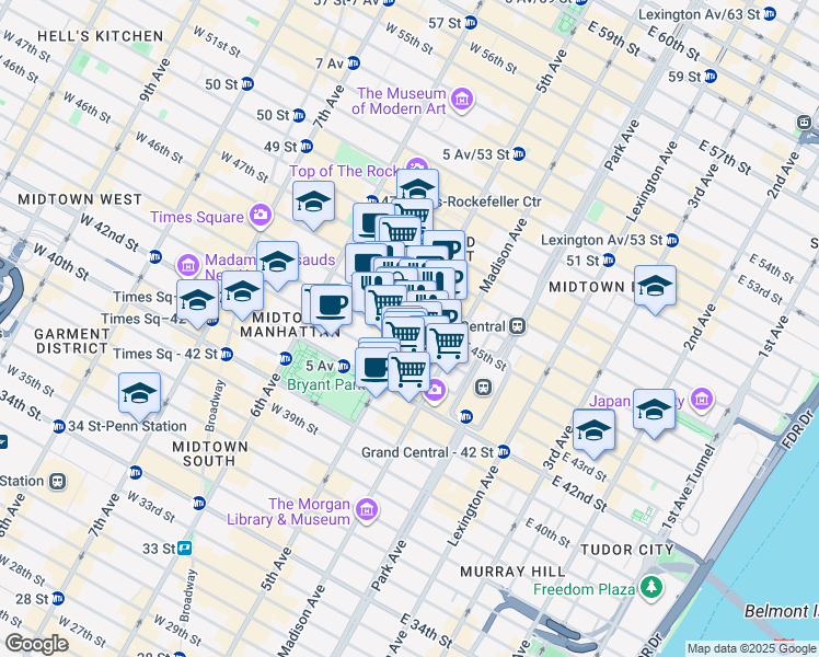 map of restaurants, bars, coffee shops, grocery stores, and more near 530 5th Avenue in New York