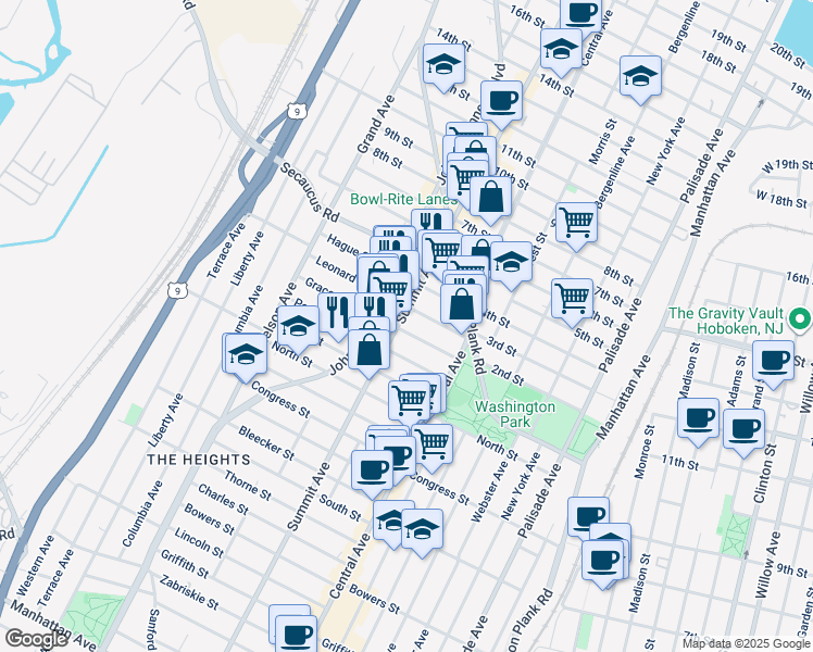 map of restaurants, bars, coffee shops, grocery stores, and more near 1170 Summit Avenue in Jersey City