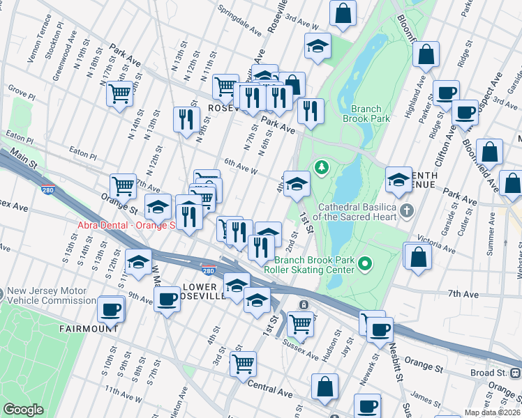 map of restaurants, bars, coffee shops, grocery stores, and more near 220 4th Street in Newark