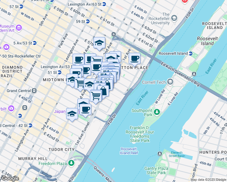 map of restaurants, bars, coffee shops, grocery stores, and more near in New York