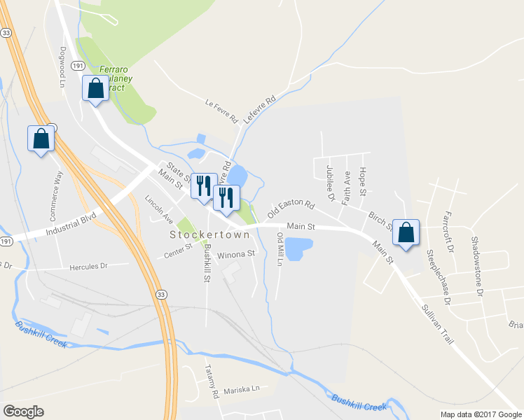 map of restaurants, bars, coffee shops, grocery stores, and more near 104 Old Easton Rd in Easton