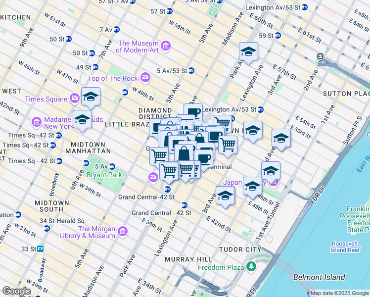 map of restaurants, bars, coffee shops, grocery stores, and more near in New York