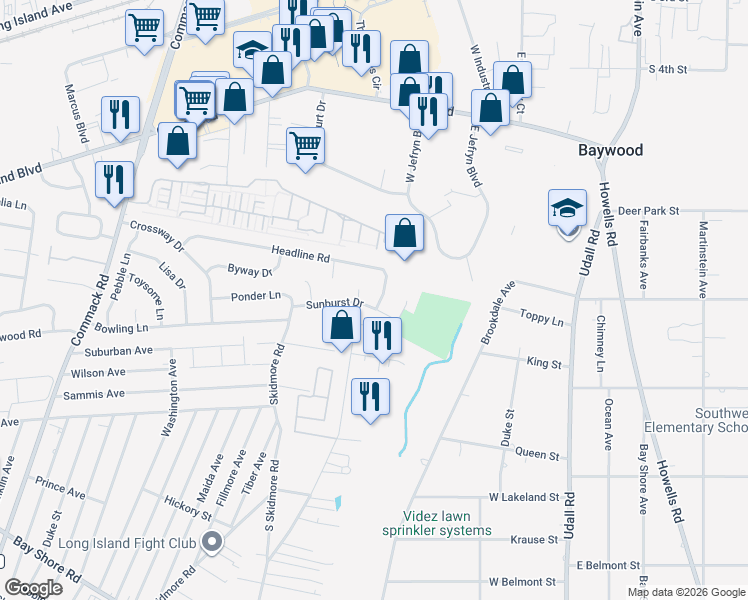map of restaurants, bars, coffee shops, grocery stores, and more near 41 Sunburst Dr in Deer Park