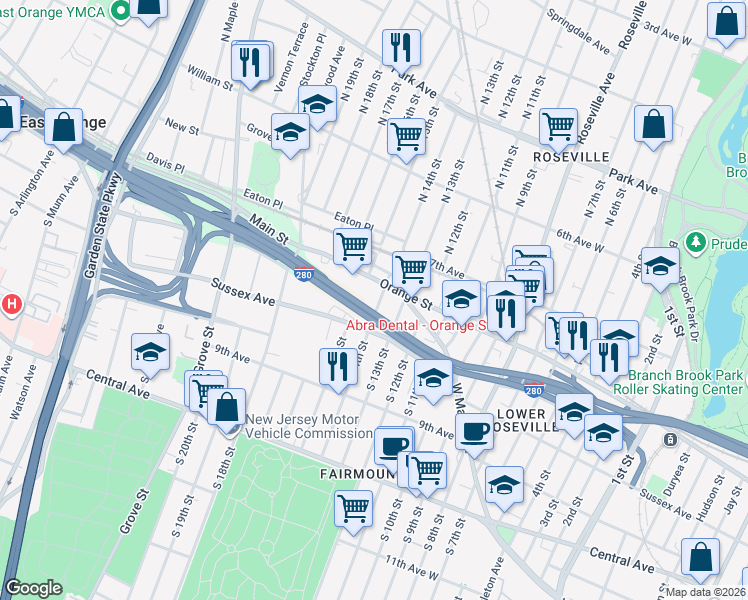 map of restaurants, bars, coffee shops, grocery stores, and more near 15 South 14th Street in Newark