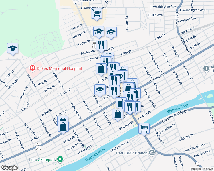 map of restaurants, bars, coffee shops, grocery stores, and more near 16 West 6th Street in Peru