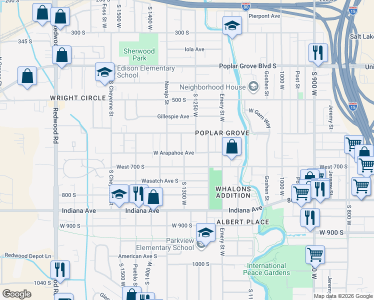 map of restaurants, bars, coffee shops, grocery stores, and more near 1258 Arapahoe Avenue in Salt Lake City
