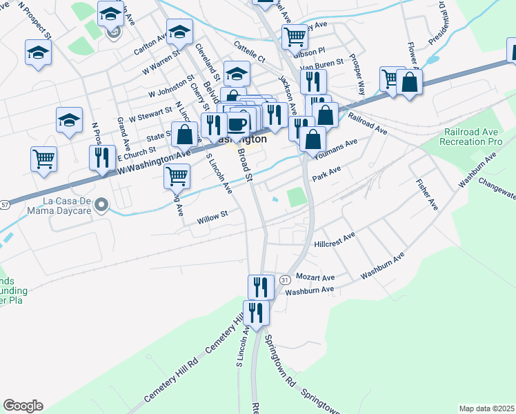 map of restaurants, bars, coffee shops, grocery stores, and more near Broad Street in Washington