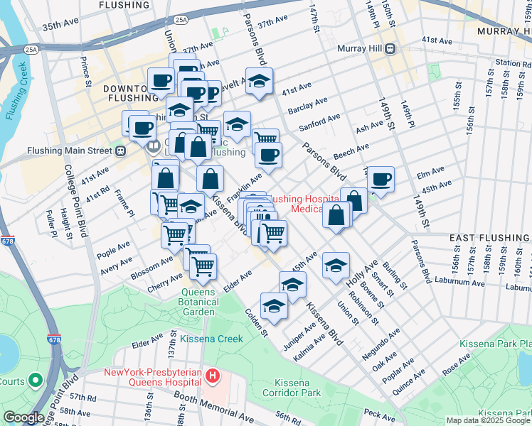 map of restaurants, bars, coffee shops, grocery stores, and more near 140-22 Beech Avenue in Queens