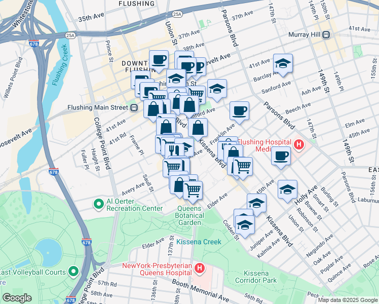map of restaurants, bars, coffee shops, grocery stores, and more near 138-10 Franklin Avenue in Queens