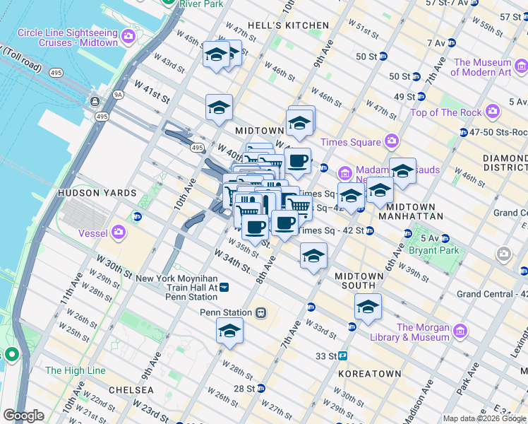 map of restaurants, bars, coffee shops, grocery stores, and more near in New York