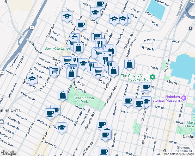 map of restaurants, bars, coffee shops, grocery stores, and more near 421 5th Street in Union City