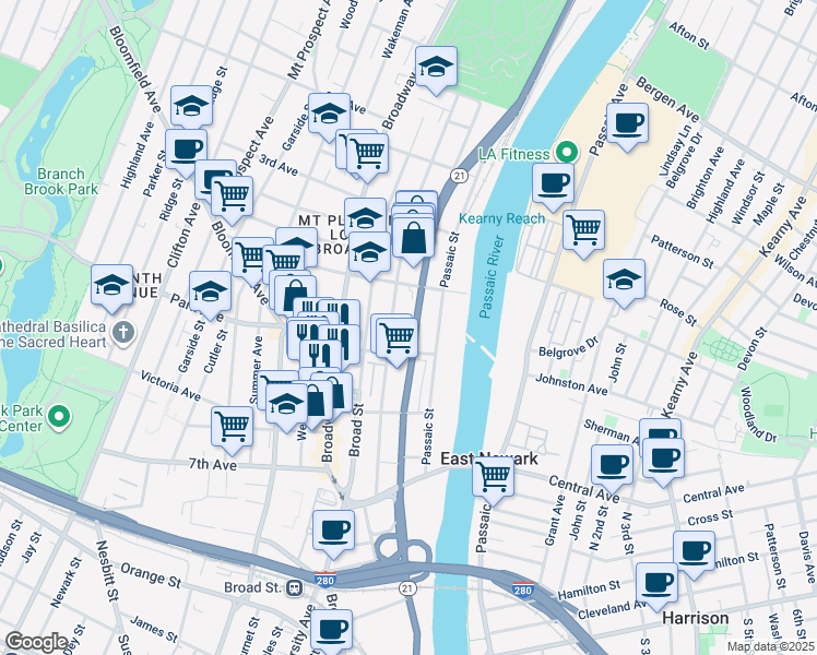 map of restaurants, bars, coffee shops, grocery stores, and more near 200 Mount Pleasant Avenue in Newark