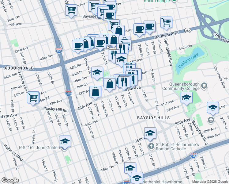 map of restaurants, bars, coffee shops, grocery stores, and more near in Queens