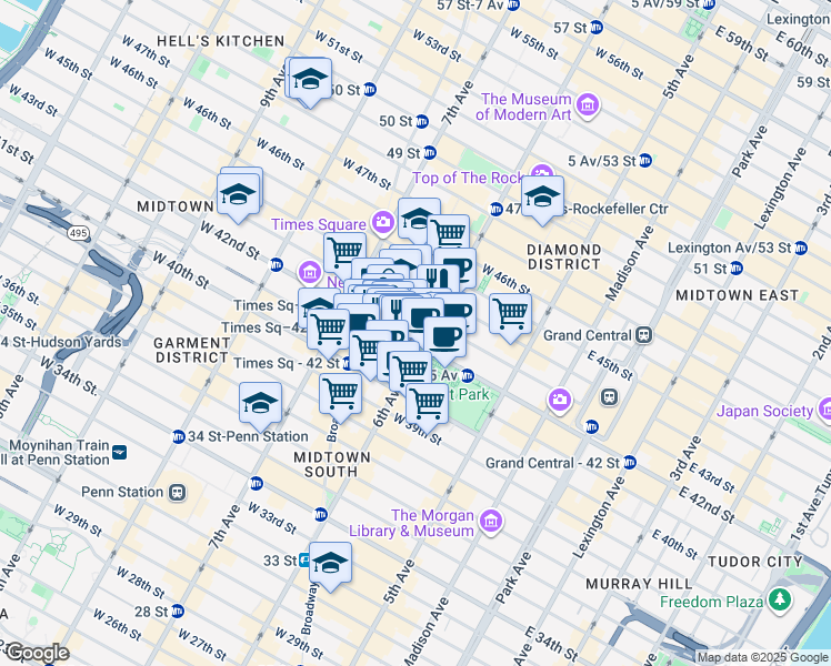 map of restaurants, bars, coffee shops, grocery stores, and more near in New York