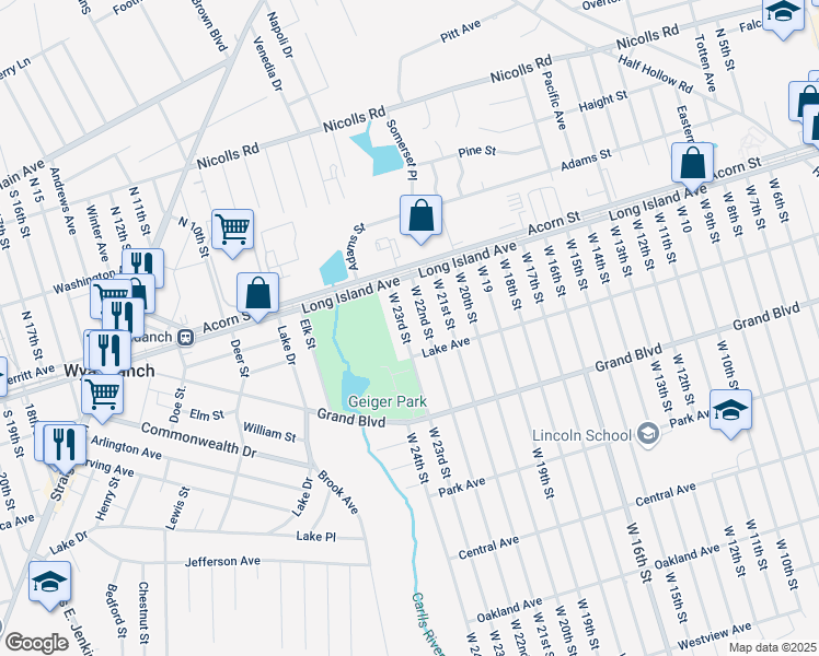 map of restaurants, bars, coffee shops, grocery stores, and more near 27 West 23rd Street in Deer Park