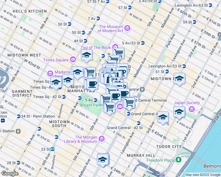 map of restaurants, bars, coffee shops, grocery stores, and more near 530 5th Avenue in New York