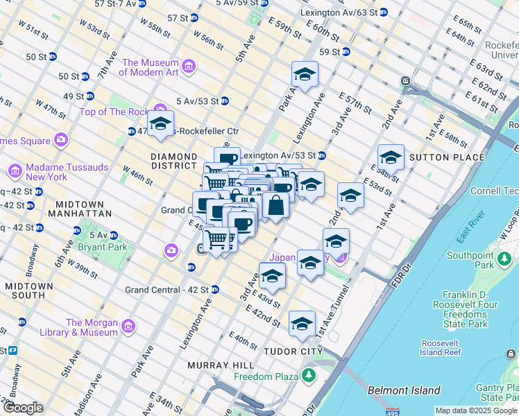 map of restaurants, bars, coffee shops, grocery stores, and more near in New York