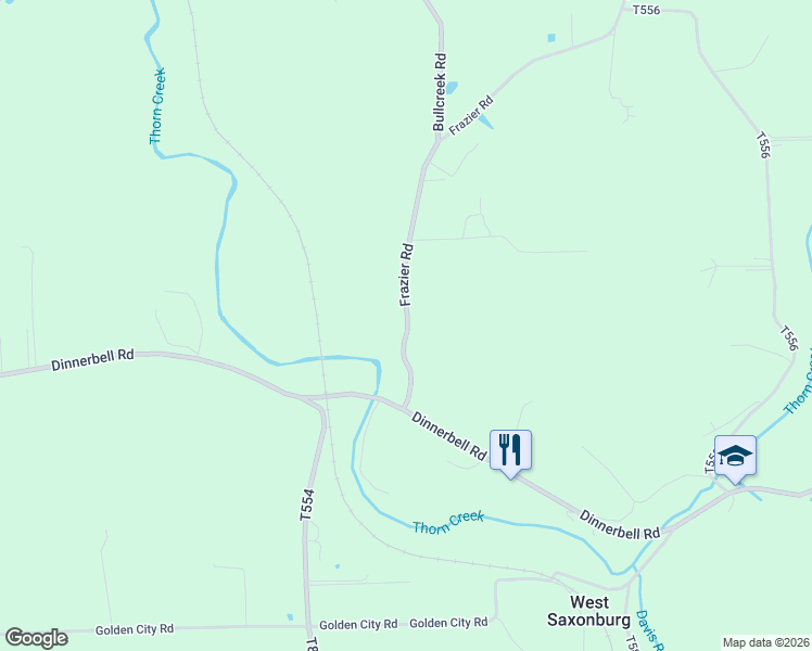 map of restaurants, bars, coffee shops, grocery stores, and more near 115 Frazier Road in Butler