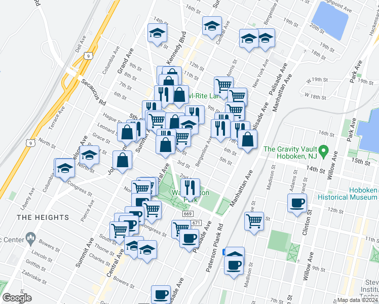 map of restaurants, bars, coffee shops, grocery stores, and more near 513 4th Street in Union City