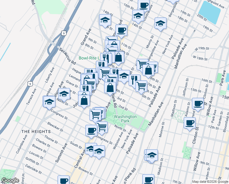 map of restaurants, bars, coffee shops, grocery stores, and more near in Jersey City