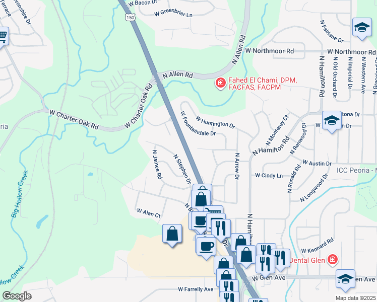 map of restaurants, bars, coffee shops, grocery stores, and more near 2724 W Castle Ct in Peoria