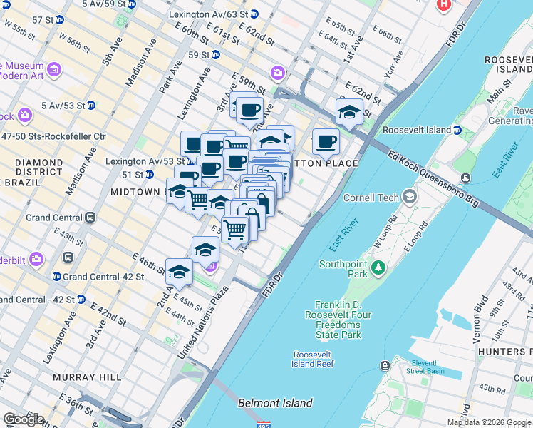 map of restaurants, bars, coffee shops, grocery stores, and more near in New York