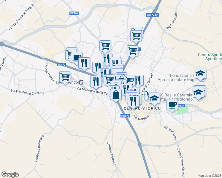 map of restaurants, bars, coffee shops, grocery stores, and more near 20 Via Madonna della Catena in Locorotondo